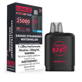 SAVAGE STRAWBERRY WATERMELON ICED Level X Boost Pods offer up to 15,000 puffs of juicy strawberry, sweet watermelon, and icy refreshment in every hit!